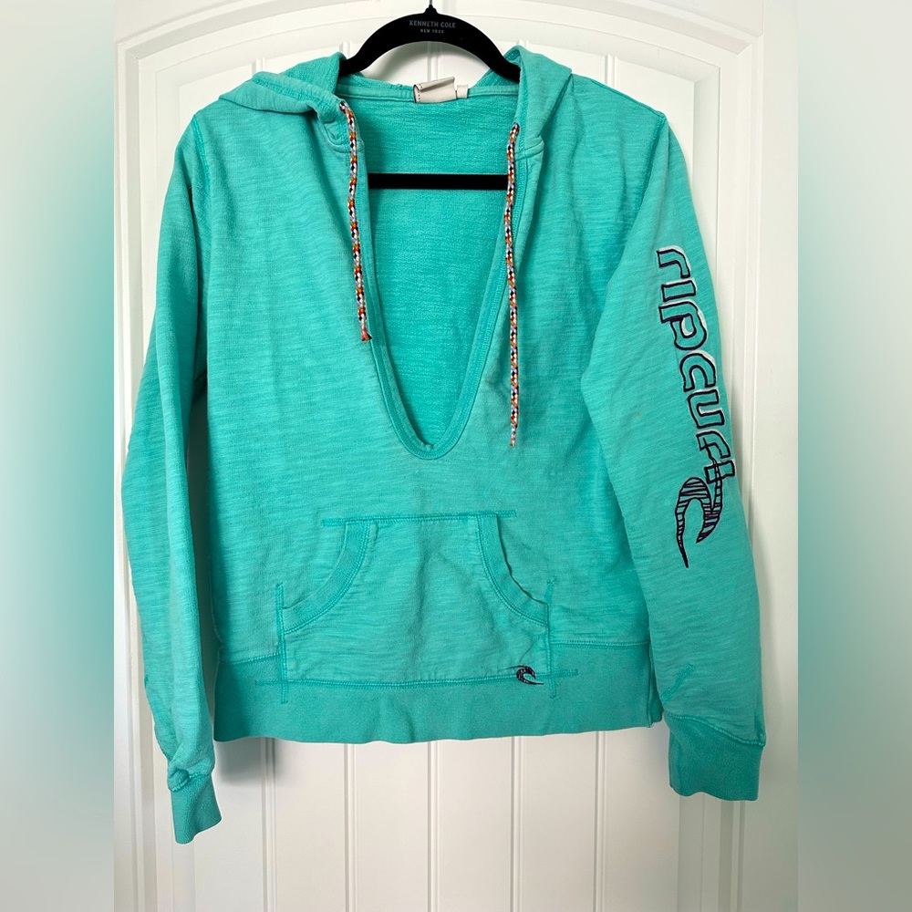 EUC Rip Curl teal embroidered hoodie with kangaroo pocket